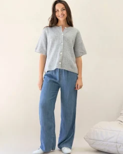 Adele Short Sleeve Maternity Cardigan Knit - Marl Grey