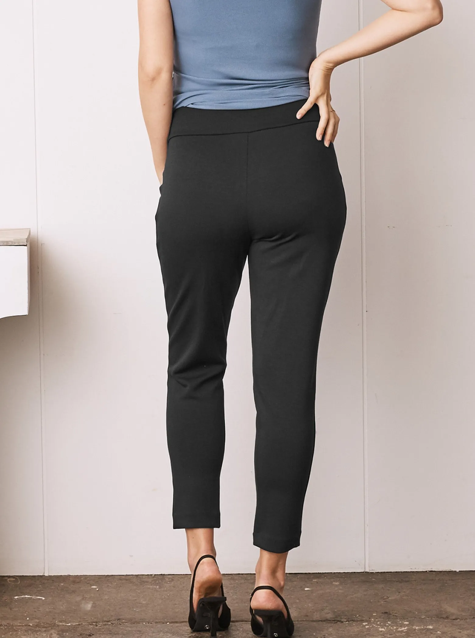 Alana Relaxed Ponti Maternity Black Work Pants - Ankle or Full Length