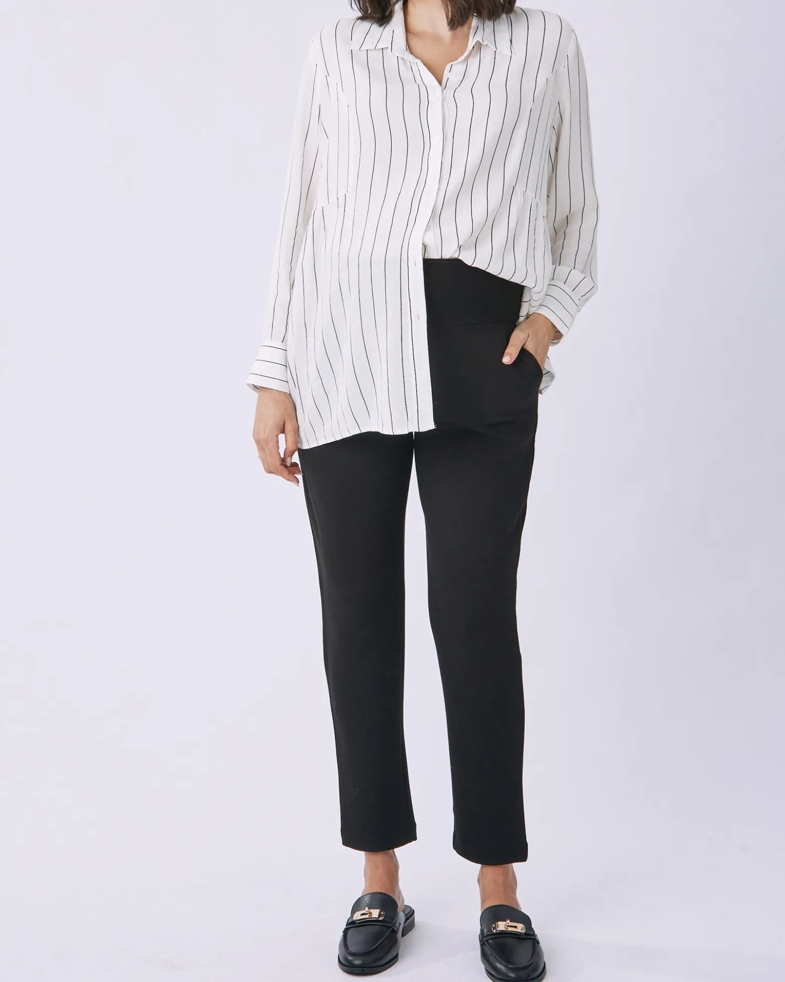 Alana Relaxed Ponti Maternity Black Work Pants - Ankle or Full Length