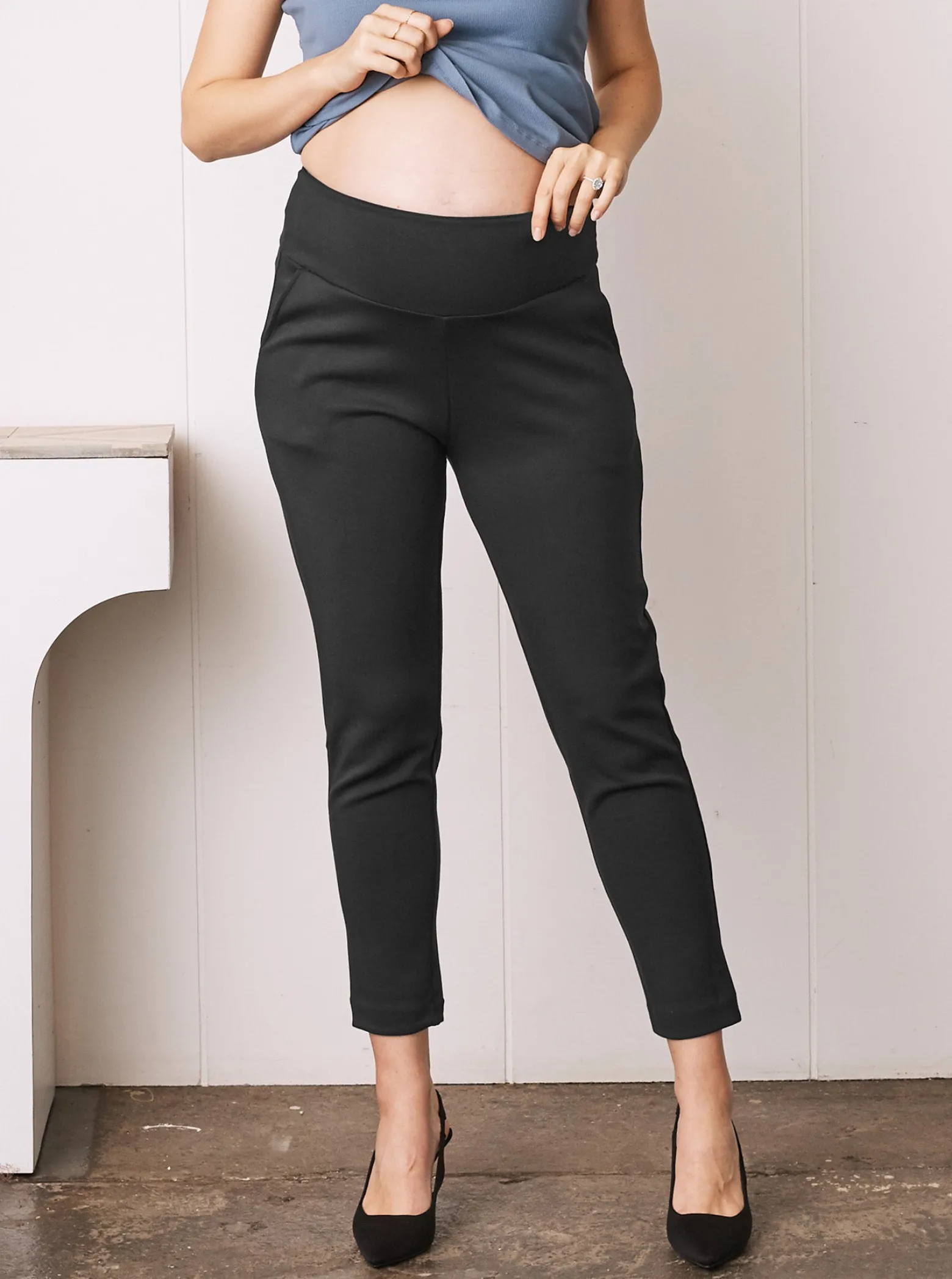 Alana Relaxed Ponti Maternity Black Work Pants - Ankle or Full Length