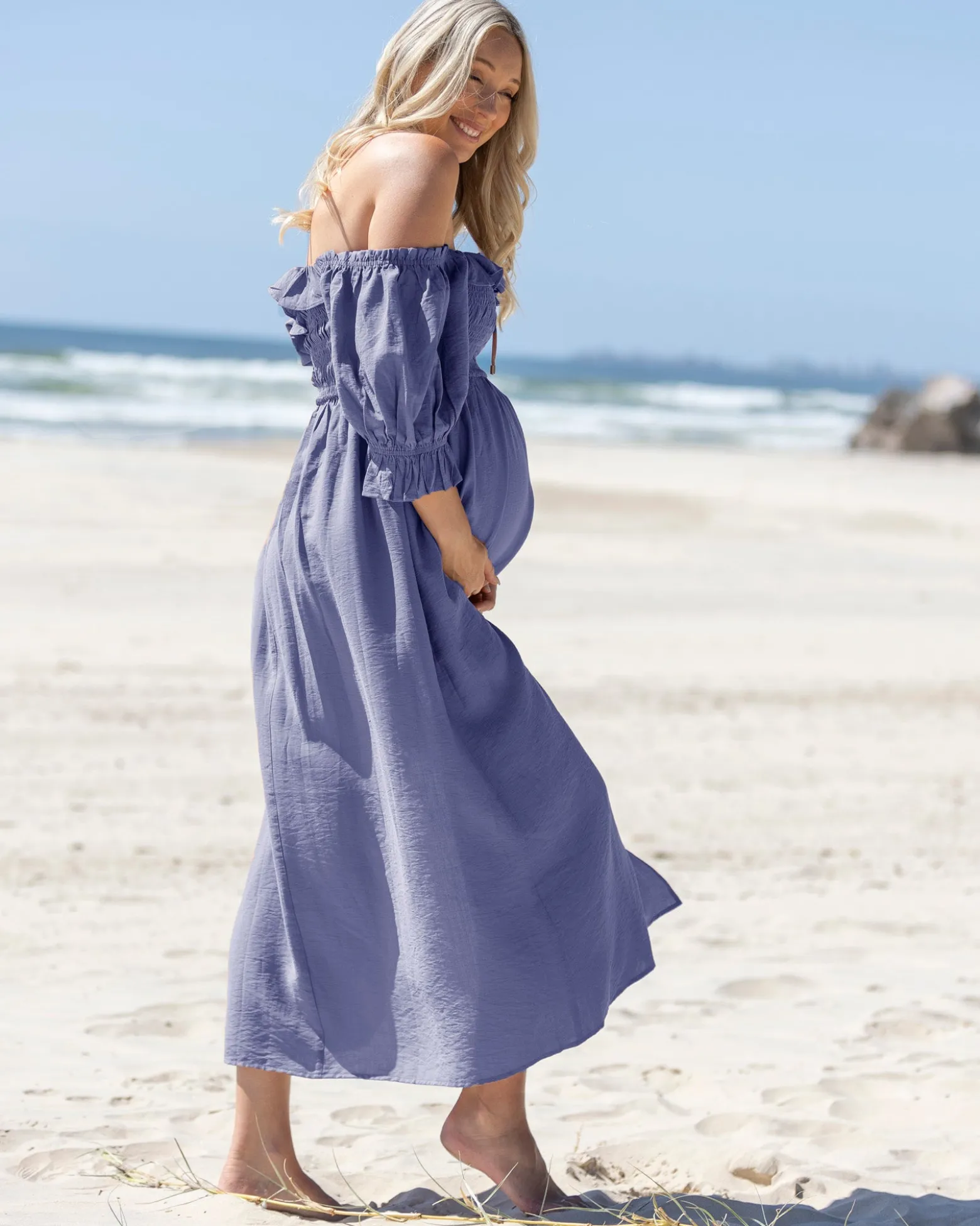 Amber Maternity Baby Shower Dress in Lapis Blue