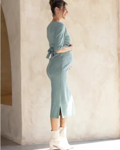 Annabella Knit Maternity Midi Dress in Sage Green