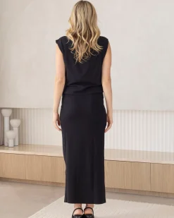 Anna Elegant Maternity Sleeveless Top in Black