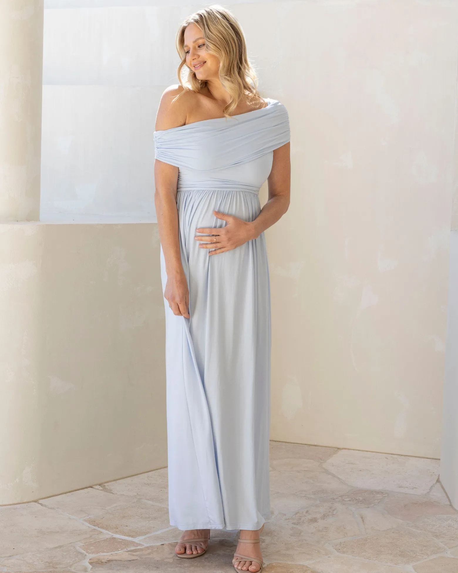 Ariana Maxi Maternity Moon Dress in Baby Blue