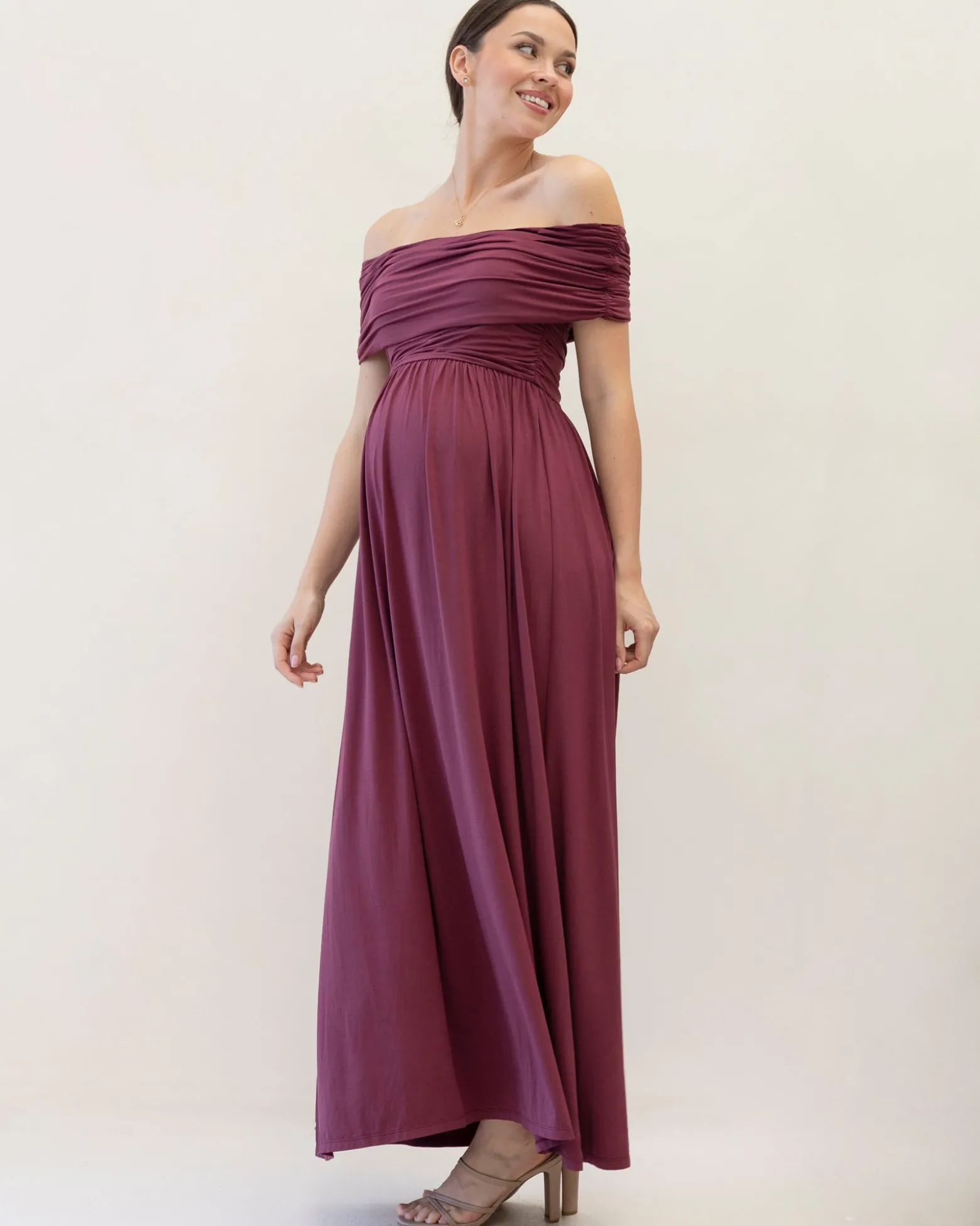 Ariana Maxi Maternity Moon Dress in Wine Red