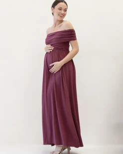Ariana Maxi Maternity Moon Dress in Wine Red