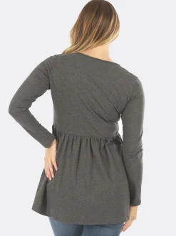 Baby Doll Long Sleeve Maternity & Nursing Top in Grey