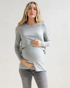 Bamboo Long Sleeve Maternity and Nursing Top - Grey Marl