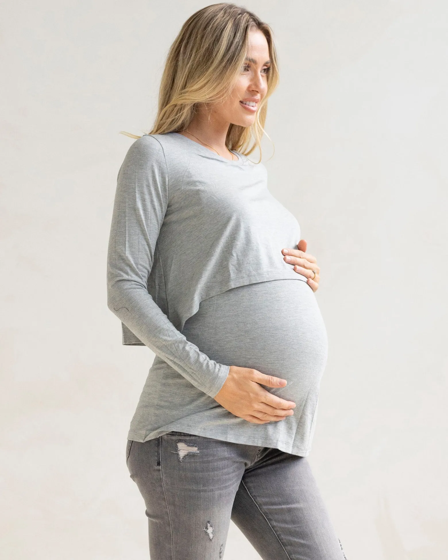 Bamboo Long Sleeve Maternity and Nursing Top - Grey Marl
