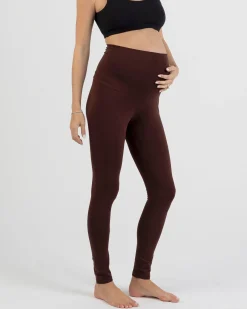 Basic Cotton Maternity Leggings In Chocolate Brown
