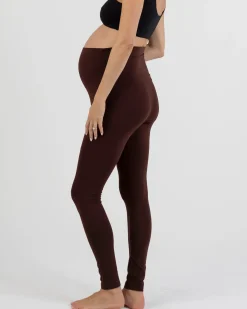 Basic Cotton Maternity Leggings In Chocolate Brown