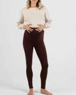 Basic Cotton Maternity Leggings In Chocolate Brown