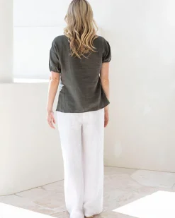 Brigitte Maternity Linen Blouse - Khaki Green