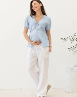 Brigitte Maternity Linen Blouse - Baby Blue