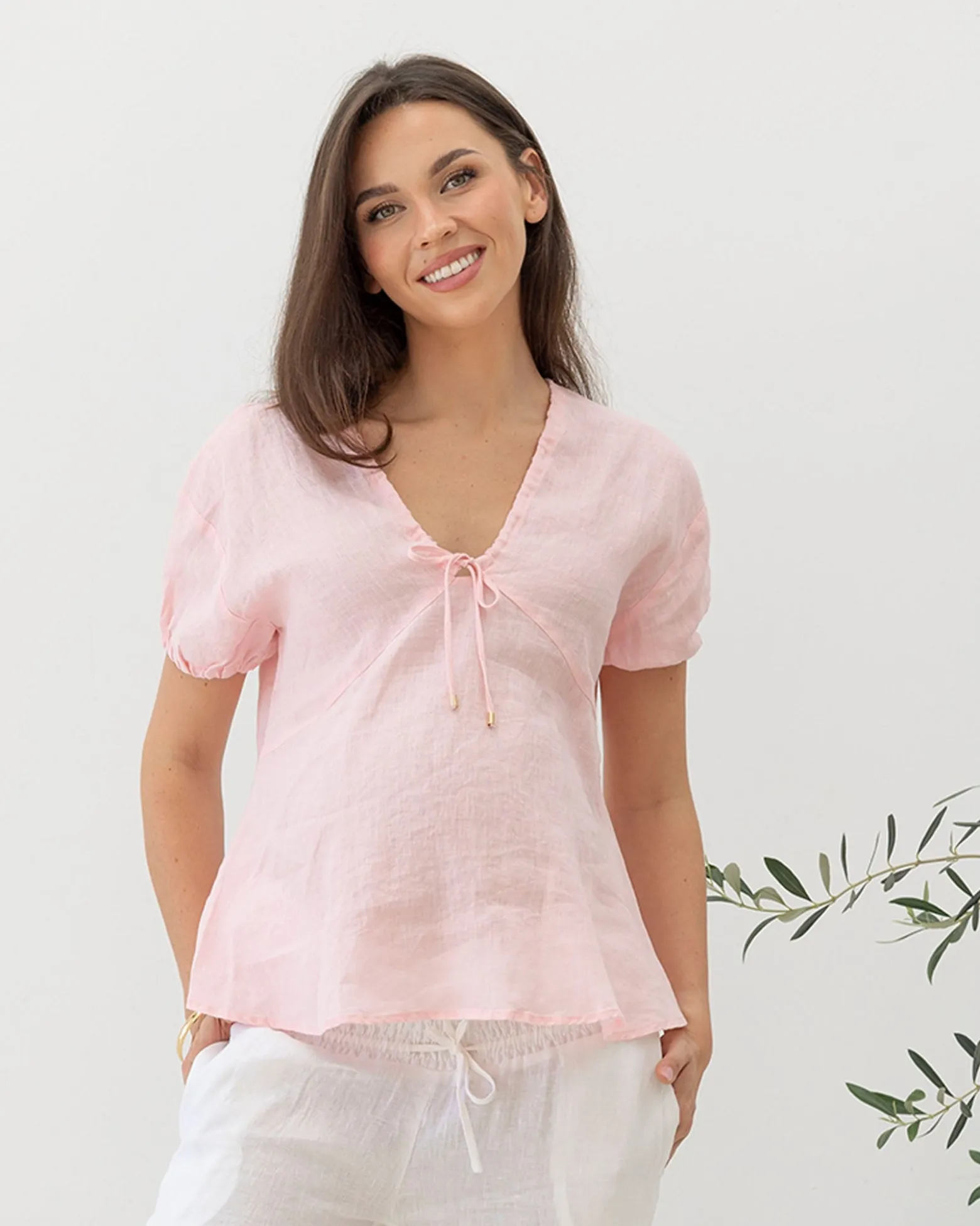 Brigitte Maternity Linen Blouse - Pink