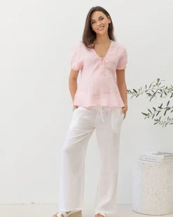 Brigitte Maternity Linen Blouse - Pink