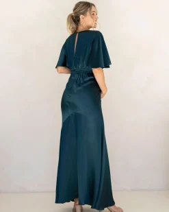Camille Maternity V Neck Evening Dress in Hunter Green