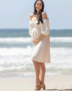 Celeste Maternity Dress in Whispering Almond Linen