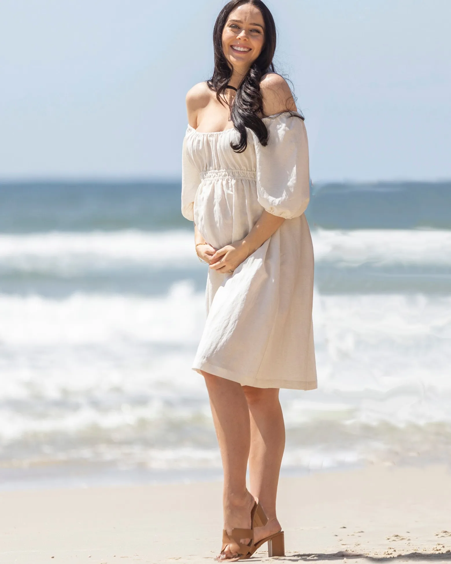 Celeste Maternity Dress in Whispering Almond Linen