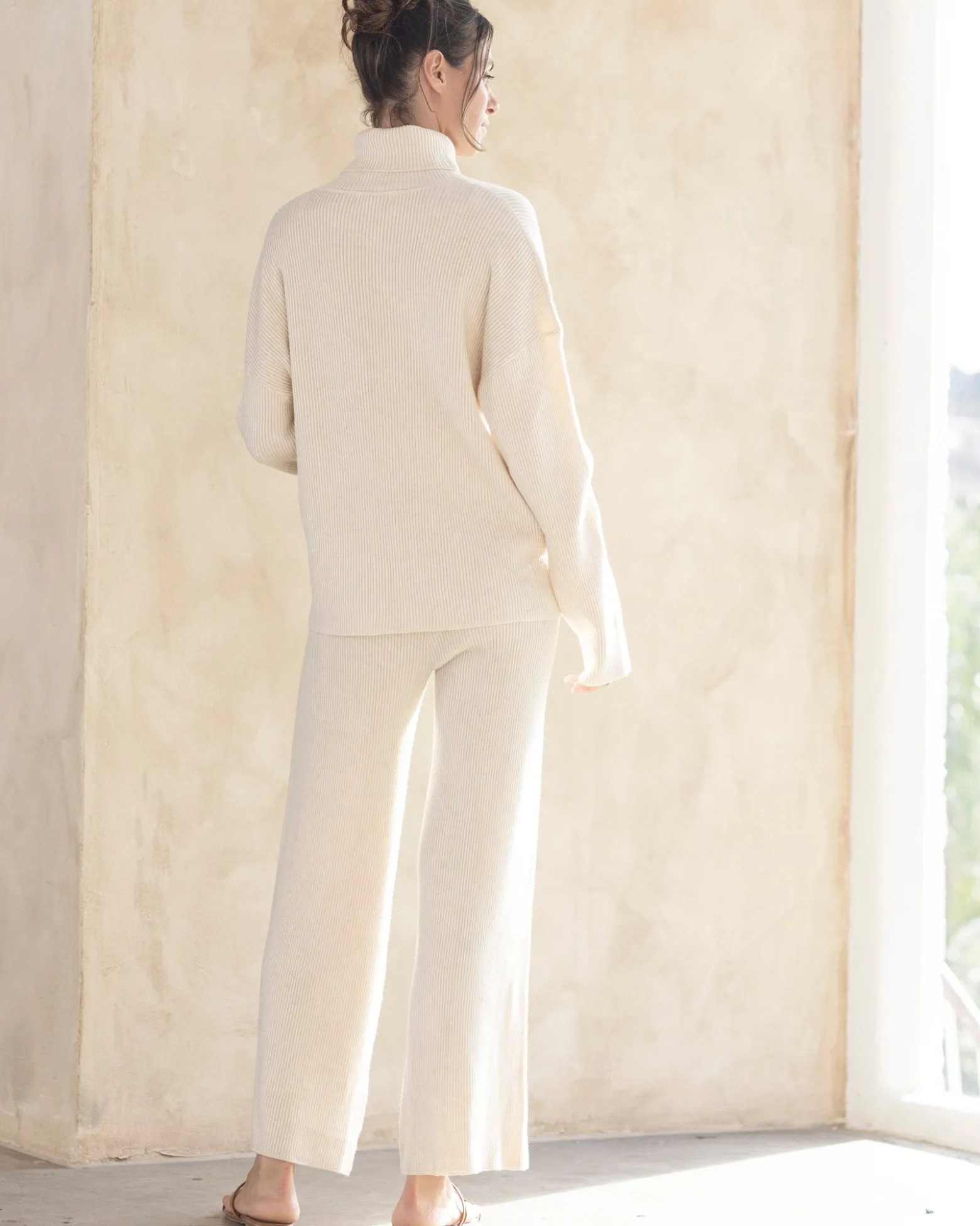 Chloe Maternity Rib Turtle Neck Jumper in Cream