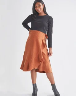 Christie Maternity Wrap Midi Skirt in Vegan Suede