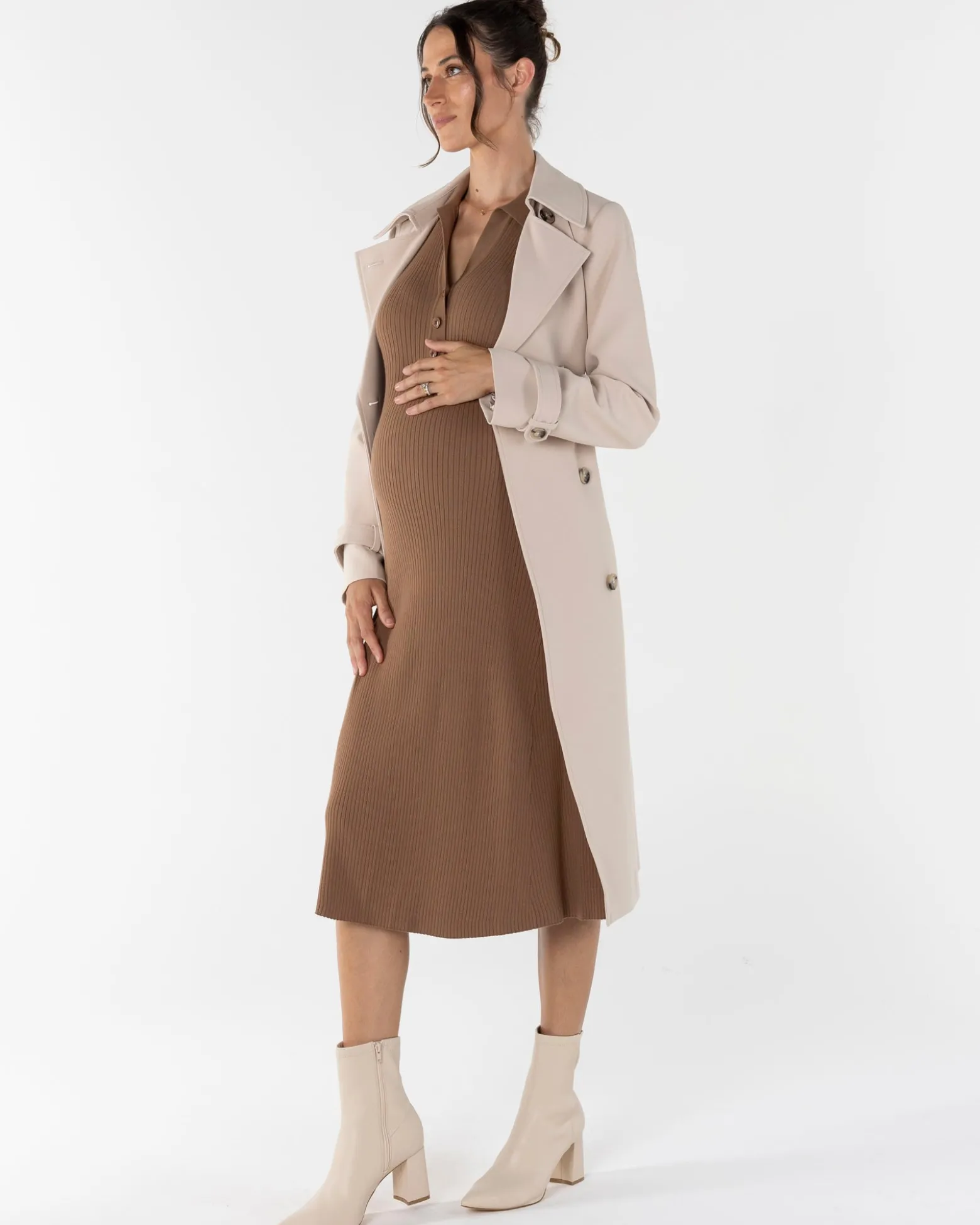 Clara Long Sleeve Knitted Maternity Midi Dress