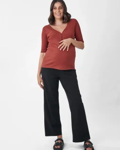 Comfortably Chic Maternity Henley Top in Brick Red