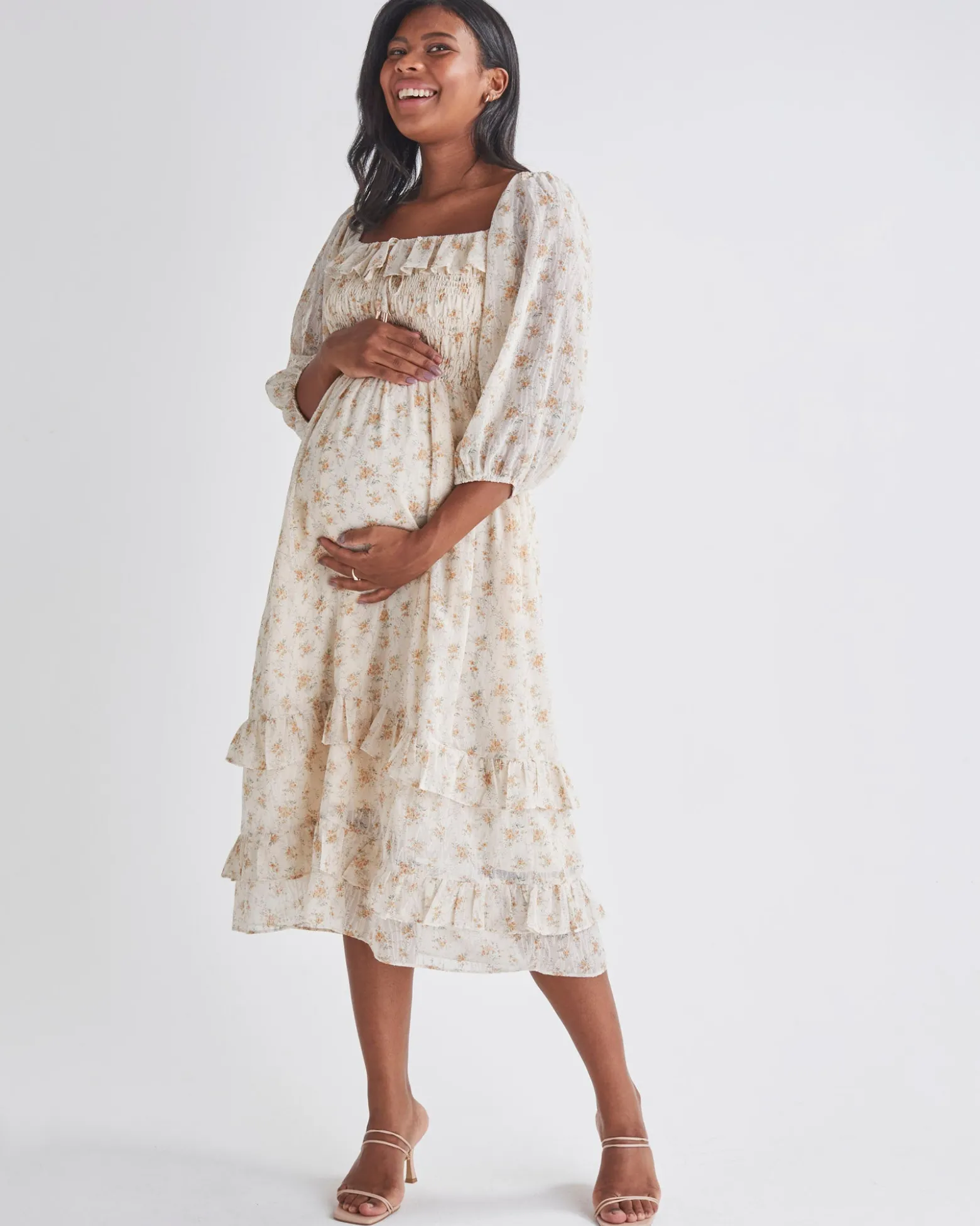 Daisy Romantic Cream Print Maternity Baby Shower Dress