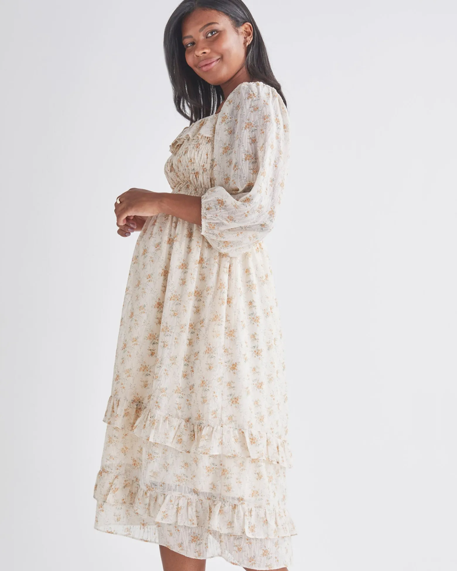Daisy Romantic Cream Print Maternity Baby Shower Dress