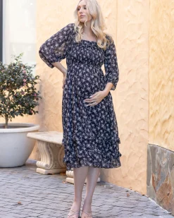 Daisy Romantic Print Maternity Black Dress