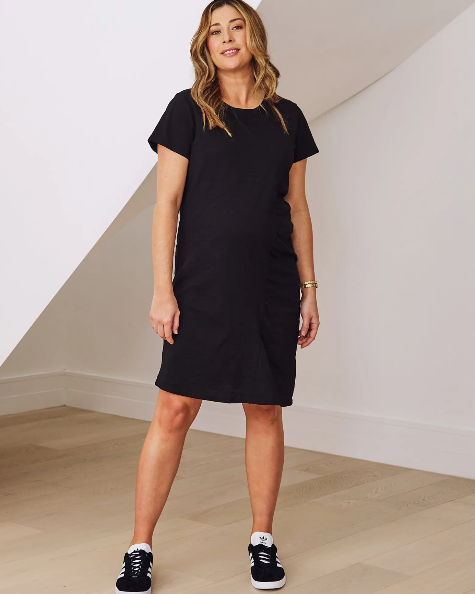 Delphy Cotton Maternity Tee Dress In Black