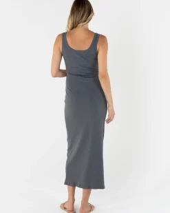 Eliza Maternity Ribbed Tube Midi Dress In Gray