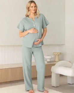 Ellen Maternity Cotton Blend Lounge Pants in Dusty Green