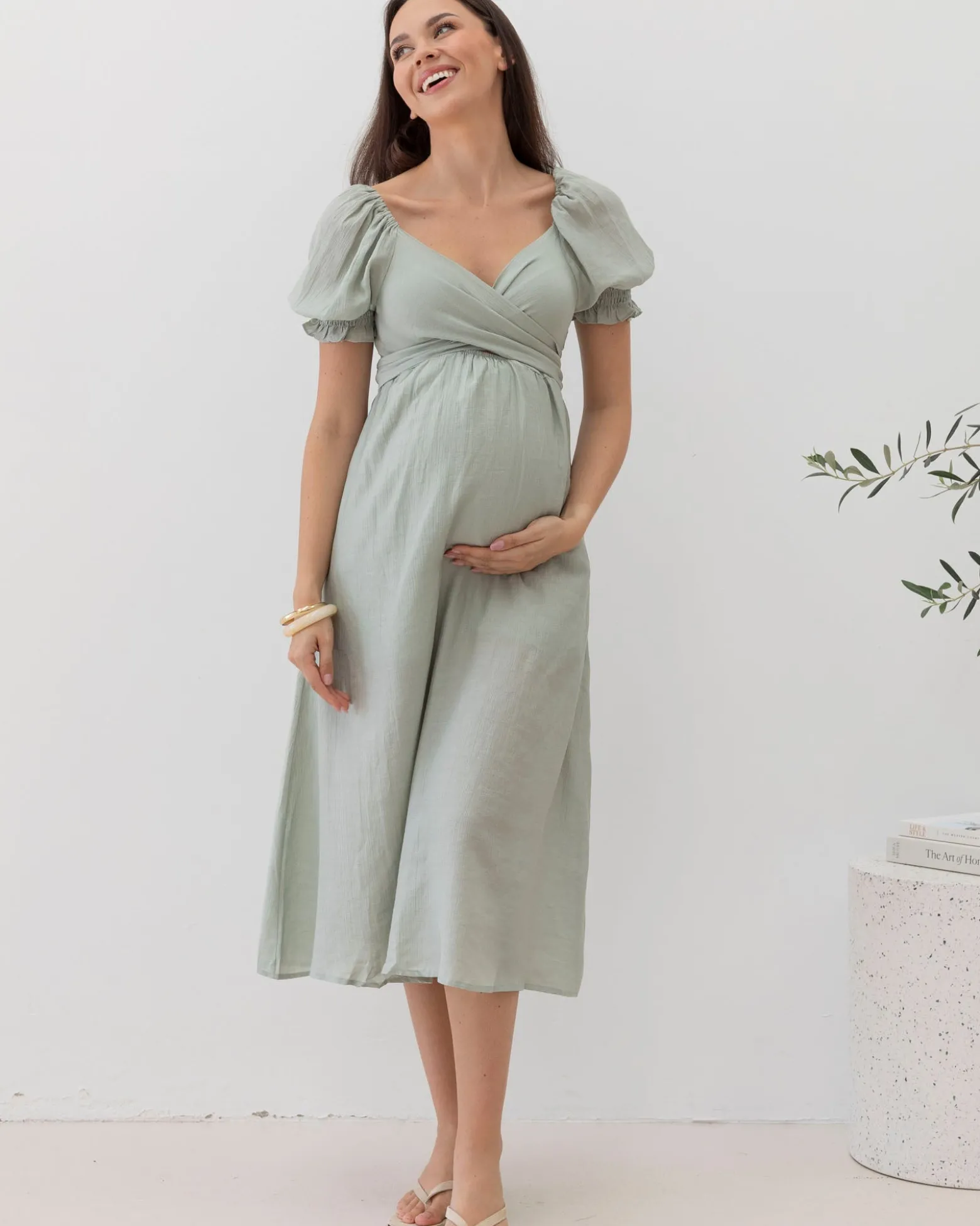 Fabia Reversible Tie Maternity Dress In Mint Green