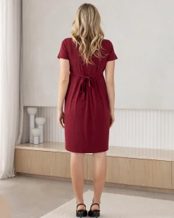 Iris Maternity Crossover Jersey Work Dress in Burgundy