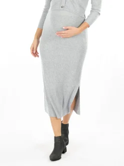 Jade Wool Blend Maternity Midi Skirt in Grey