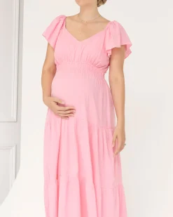 Lila Baby Shower Maternity Cotton Dress in Sugar Pink
