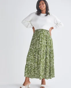 Lilliana Maternity Green Maxi Dress in Paisley