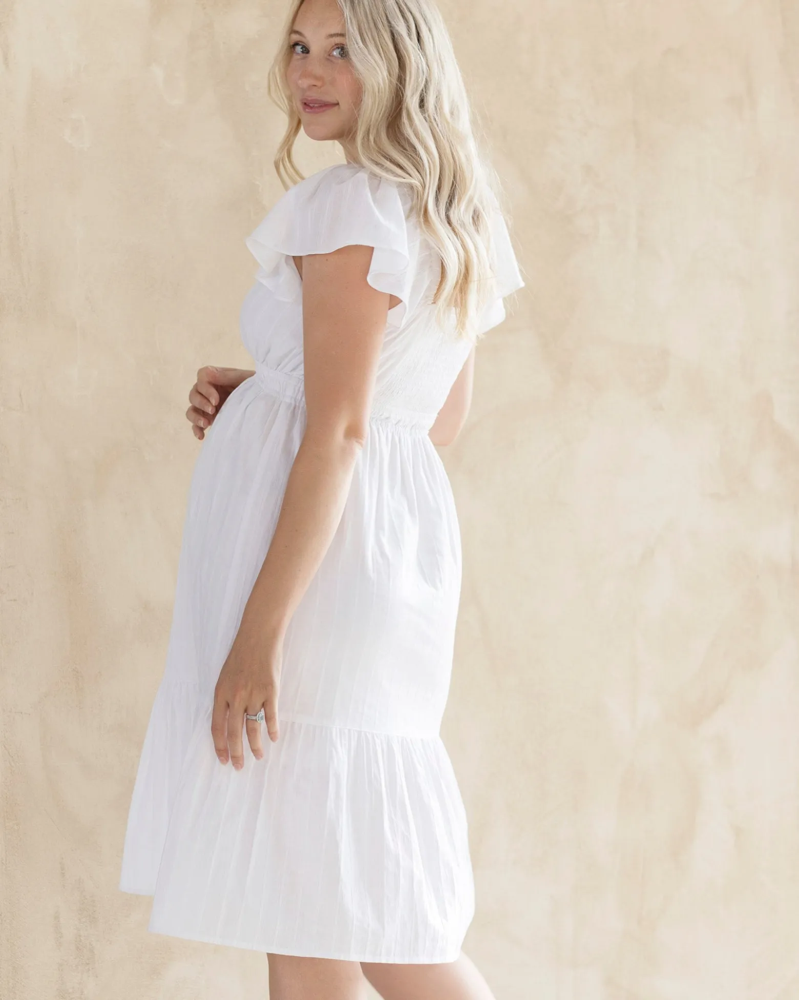 Élodie Maternity Short Sundress in White
