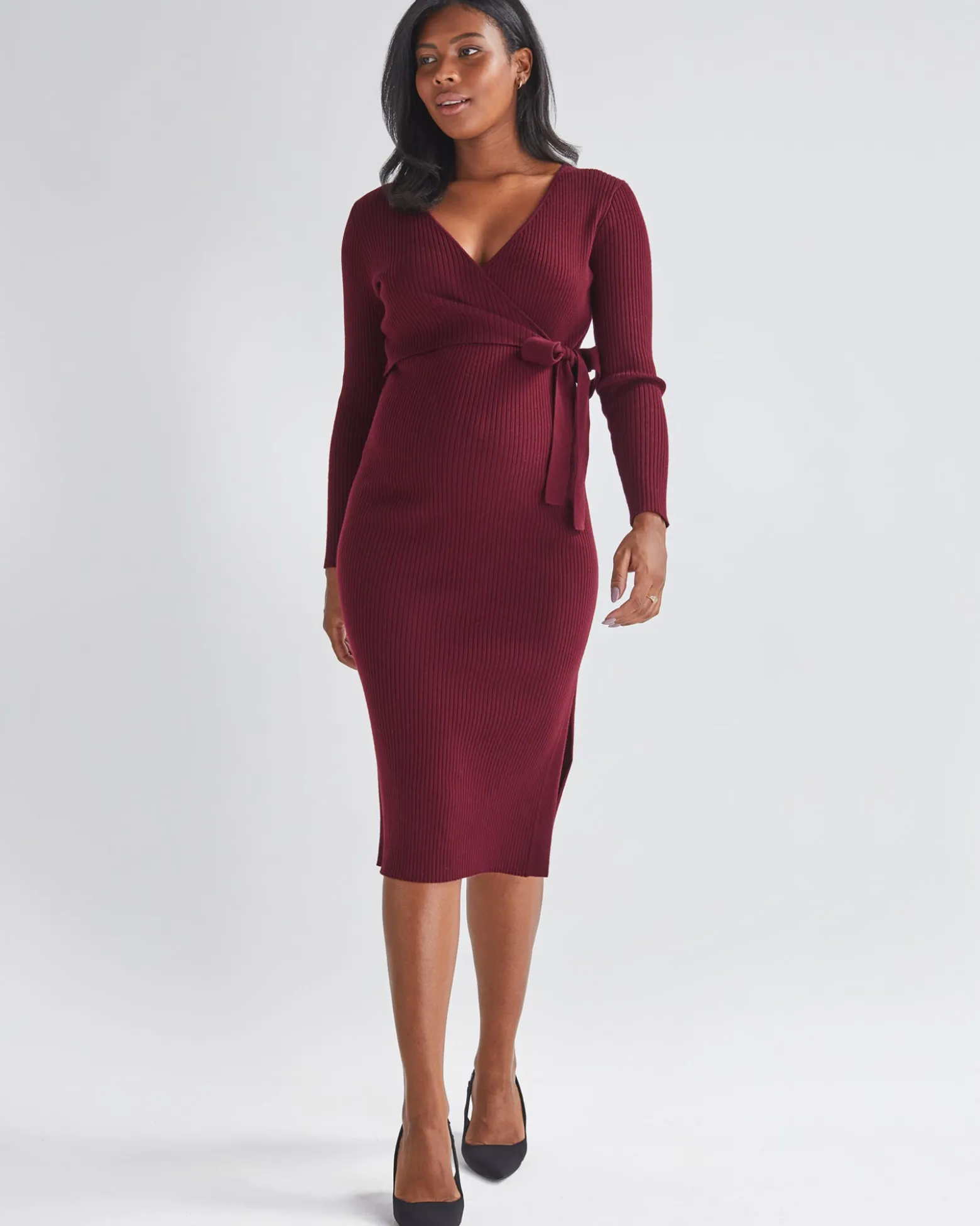Lucille Knit Maternity Dress in Burgundy