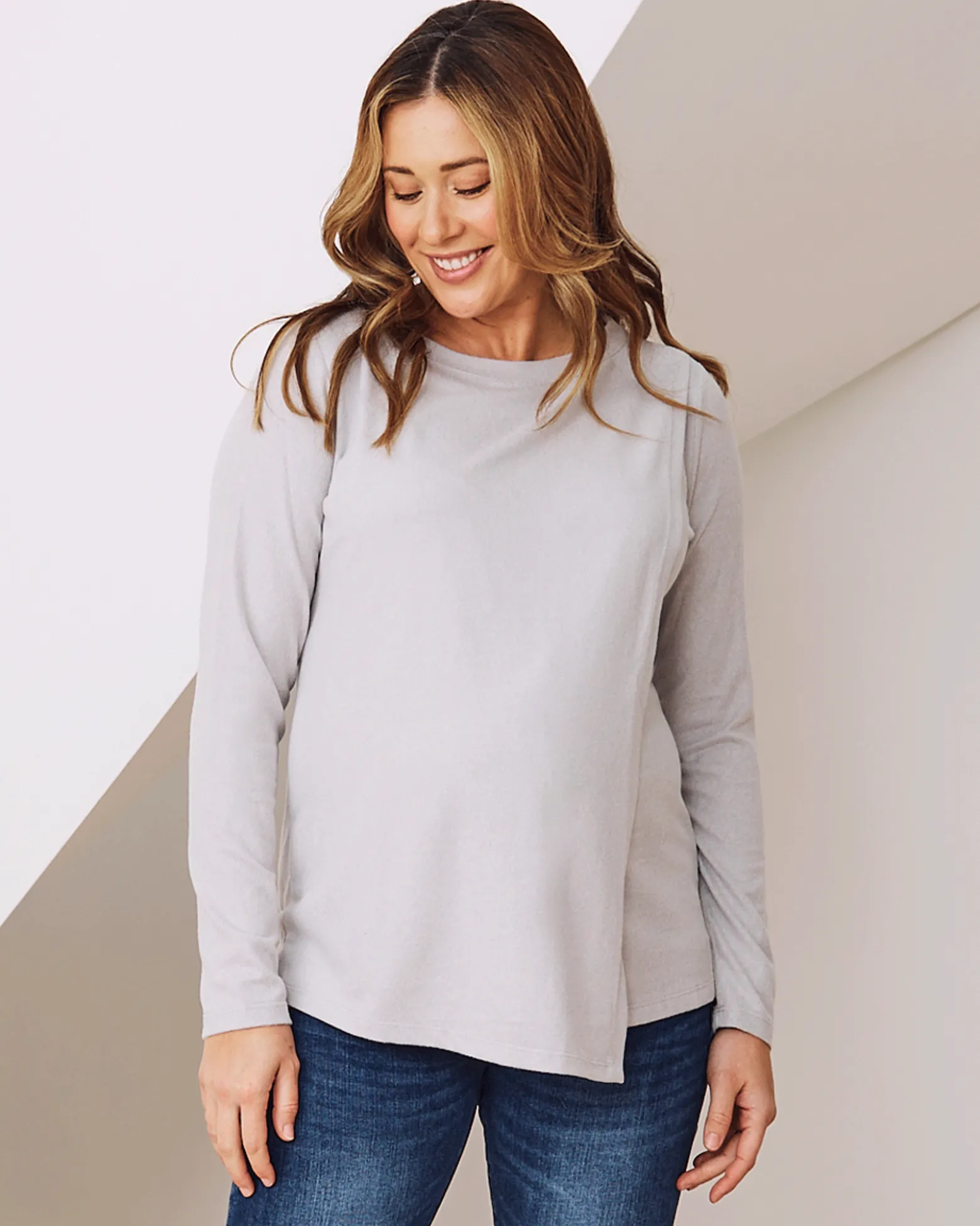 Madeline Long Sleeve Nursing Brushed Knit Top - Grey