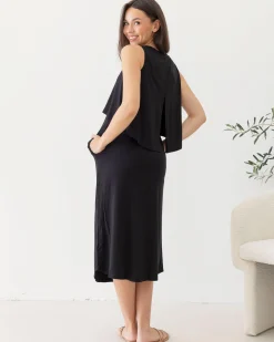 Manon Maternity & Breastfeeding Midi Dress in Black