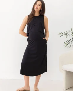 Manon Maternity & Breastfeeding Midi Dress in Black