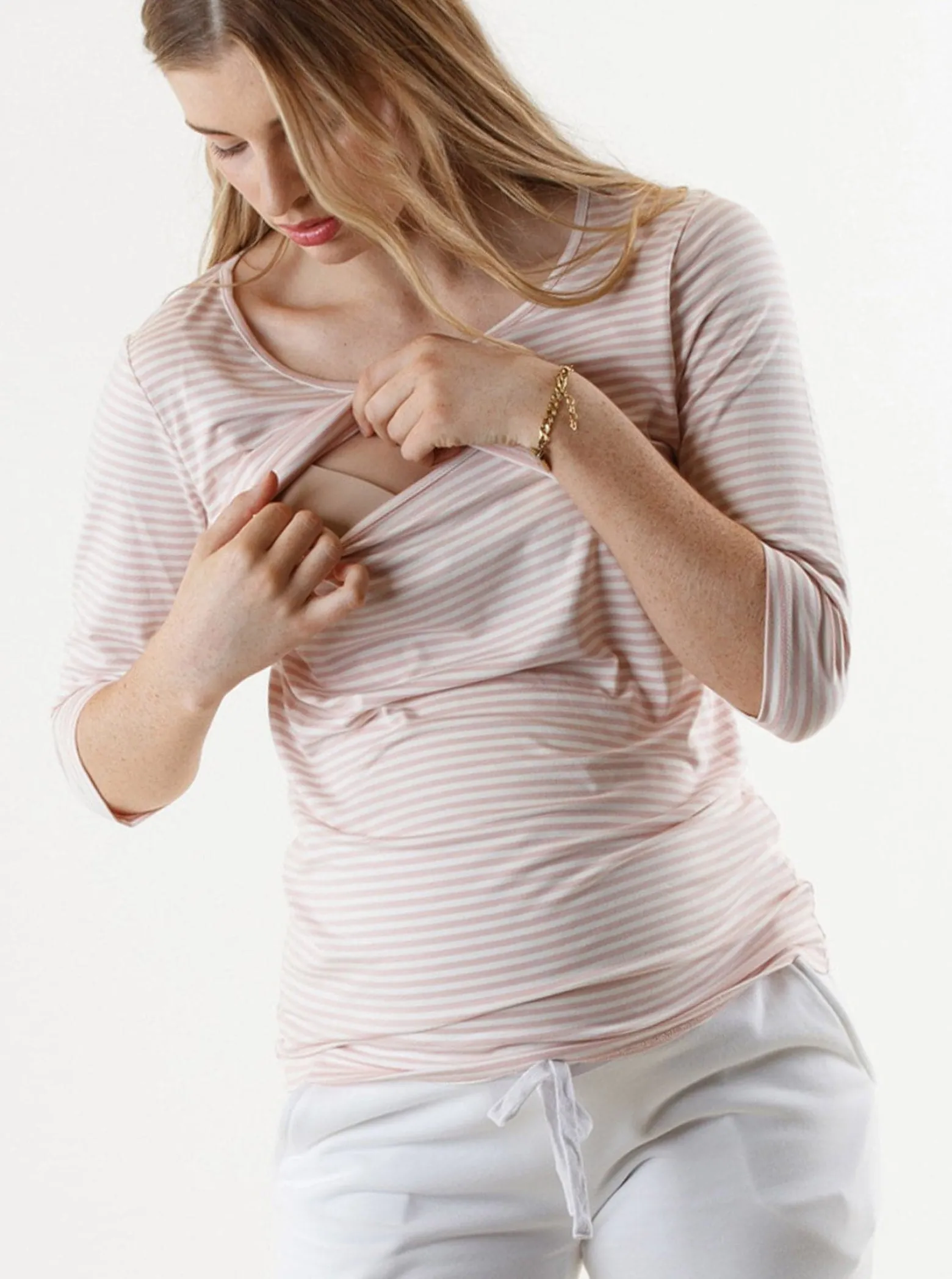 Mara Maternity Stripe Nursing Top - Pink & White