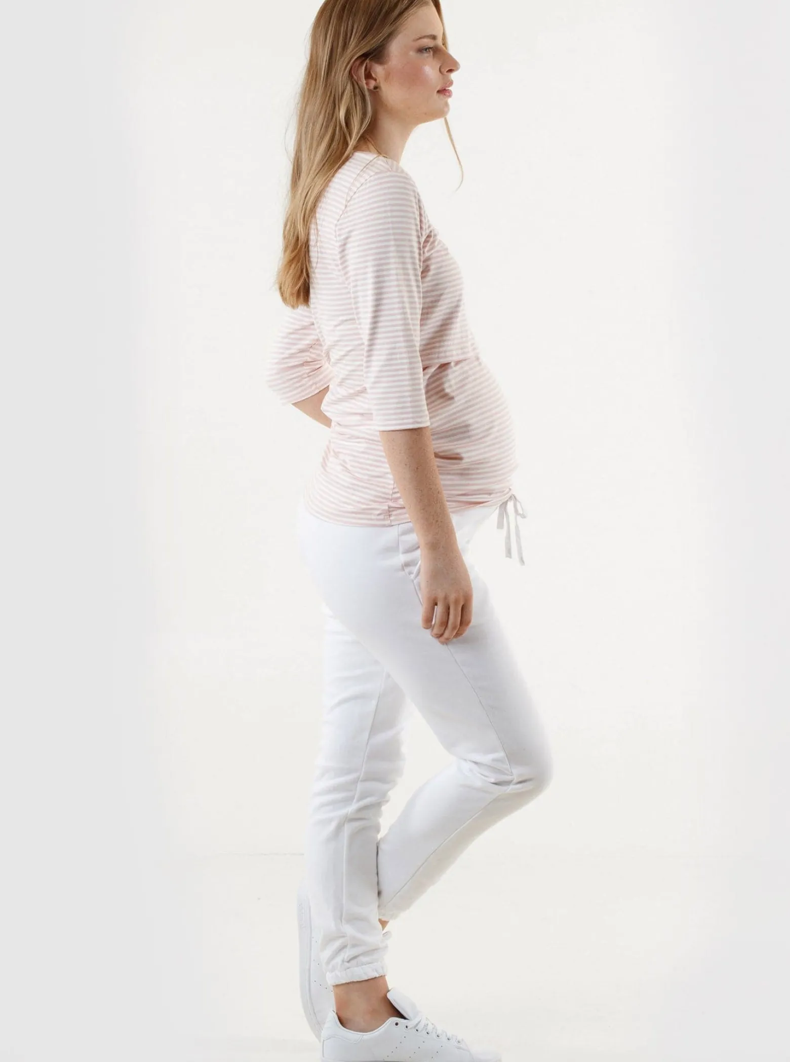 Mara Maternity Stripe Nursing Top - Pink & White