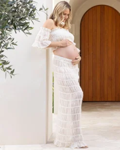 Marisol 2 piece Maternity Photoshoot Dress in Ivory White