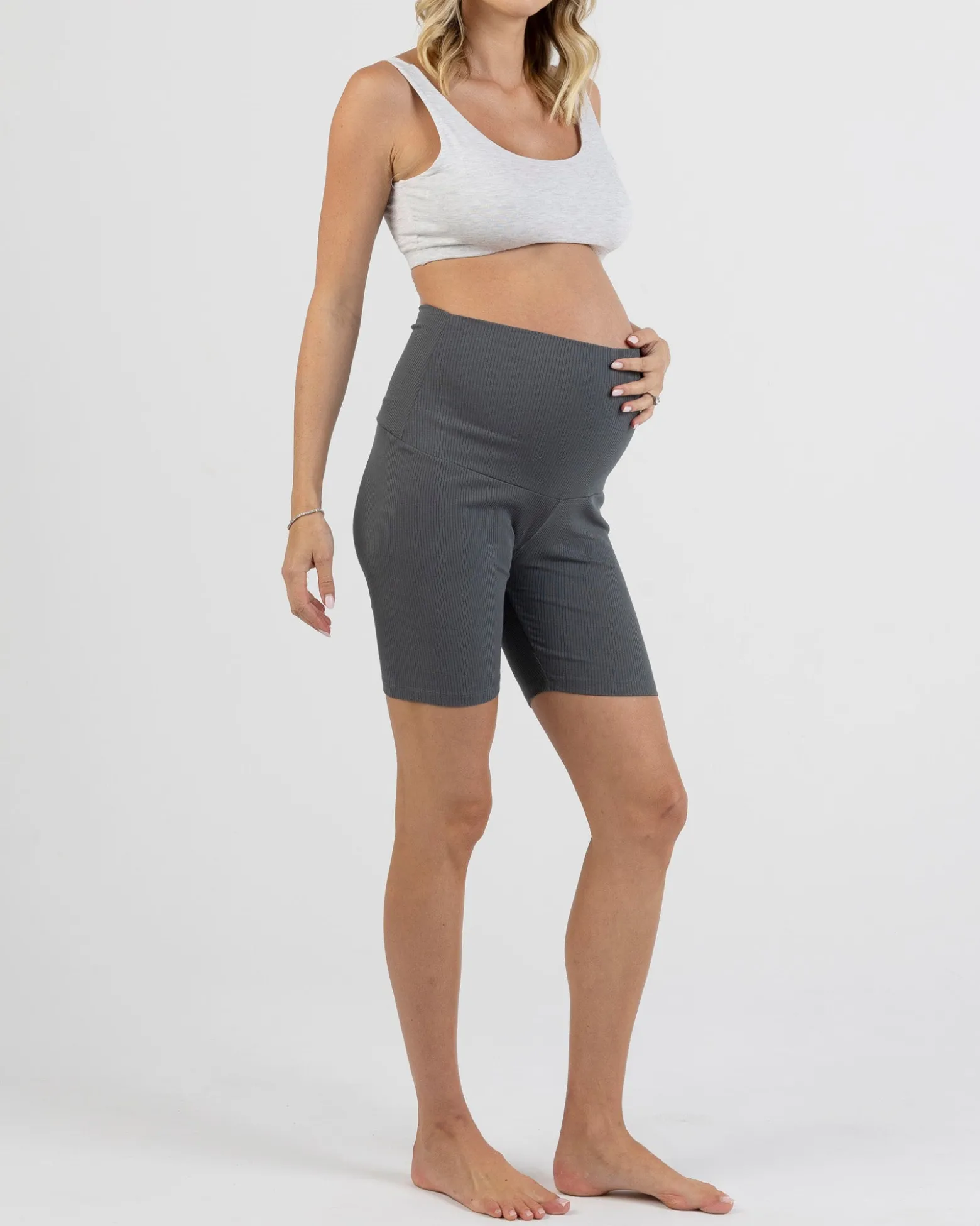 Maternity Bamboo Bike Shorts in Slate Grey