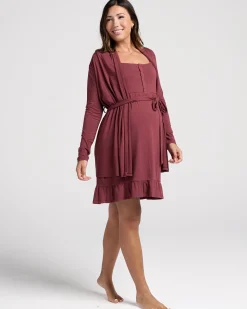 Maternity Cardigan With Removable Belt in Burgundy