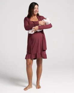 Maternity Cardigan With Removable Belt in Burgundy
