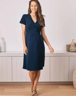 Maternity Crossover Neckline Jersey Dress - Dark Navy